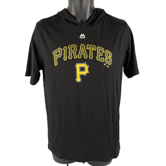 Mens Majestic Pittsburgh Pirates Lightweight T-Shirt Hoodie Size Medium Black - Picture 1 of 7